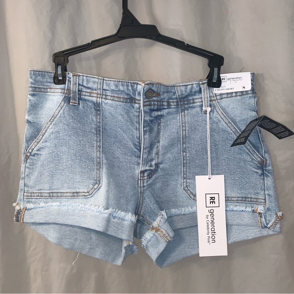 NWT Small Elastic Waist Utility Short Re Generation by Celerity Pink Light Wash